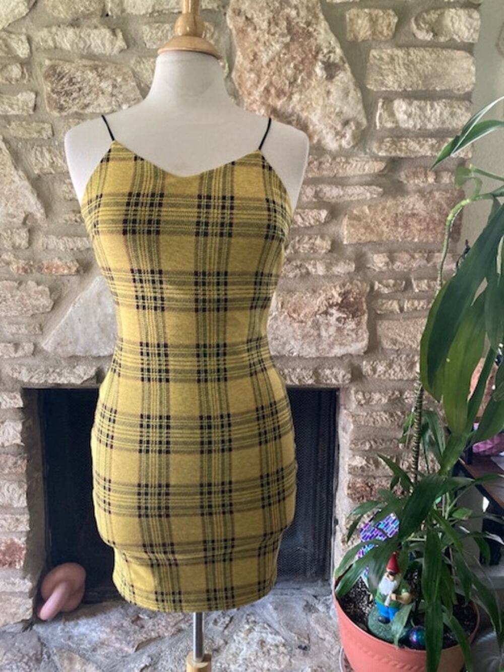 Popular 21 Yellow Plaid Bodycon Mini Dress - M/L
